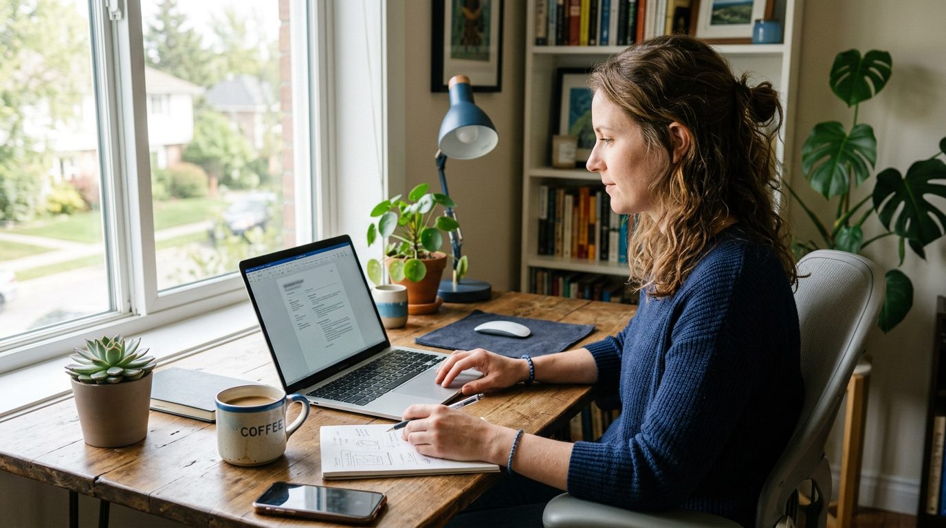 Freelancer using GigForge on a laptop to build a personalized job application pack